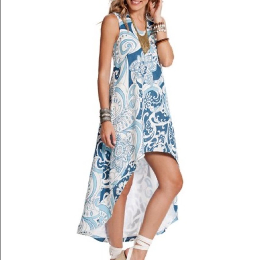 Island Company Blue Paisley Persephone Linen Dress Gem